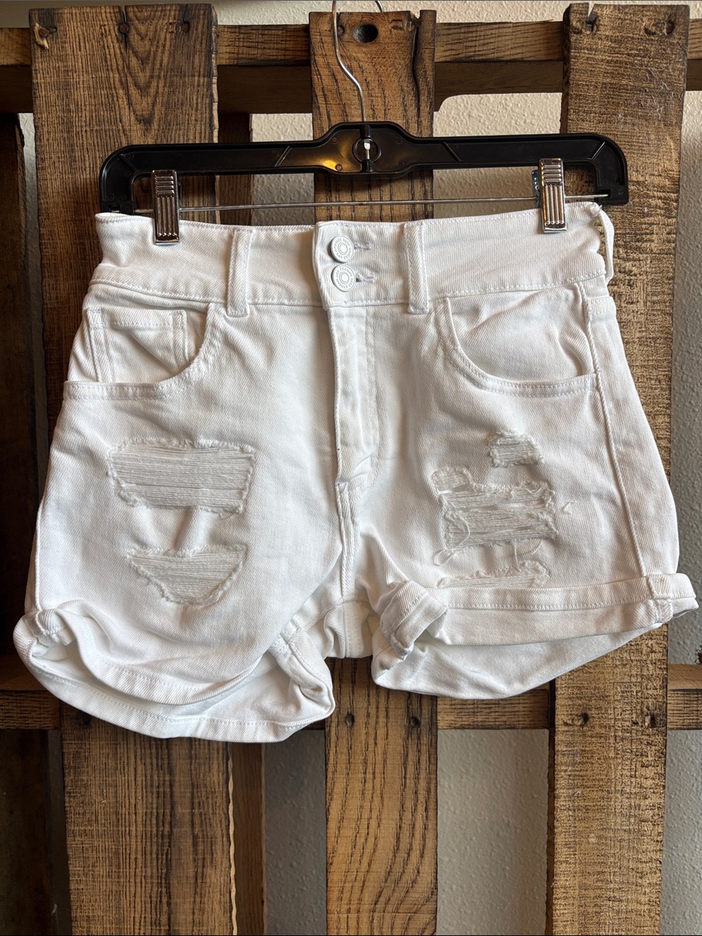 KanCan White High-Rise Distressed Rolled Hem Jean Shorts